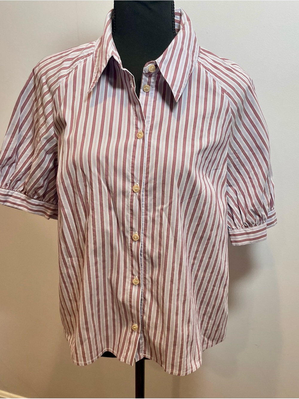 ba&sh Striped Short Sleeve Button Down Shirt in Lilac